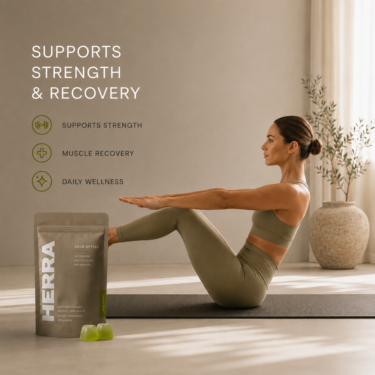 HERRA Creatine + Collagen Gummies Sour Apples